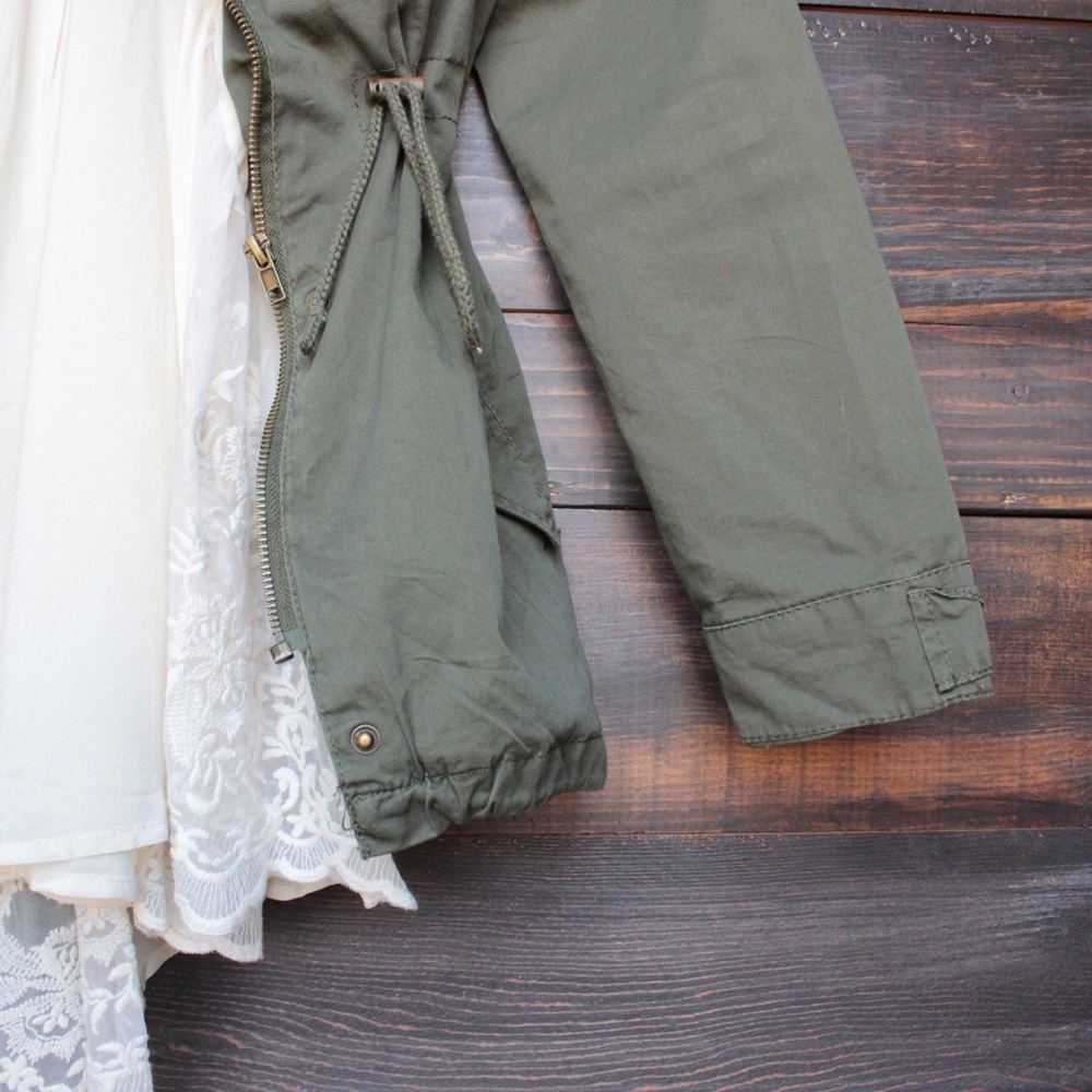 Pocketed Utility Jacket with Hoodie, Olive - Picture 7 of 7